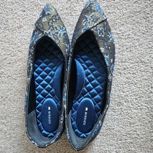 Birdies The Goldfinch Gold and Blue Brocade Ballet Flat - Size 10